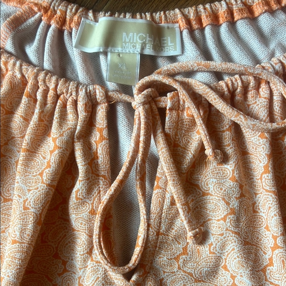 Michael Kors XL - Orange Peach Paisley Blouse - Relaxed Boxy Fit - Picture 5 of 14